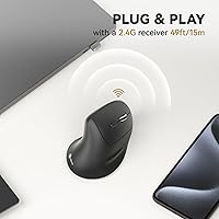 Vista 3 de iClever Ratón ergonómico, WM101 vertical inalámbrico, ratón vertical óptico de 2.4 GHz con 4 DPI ajustables 1000/1600/2000/2400 niveles, 6 botones