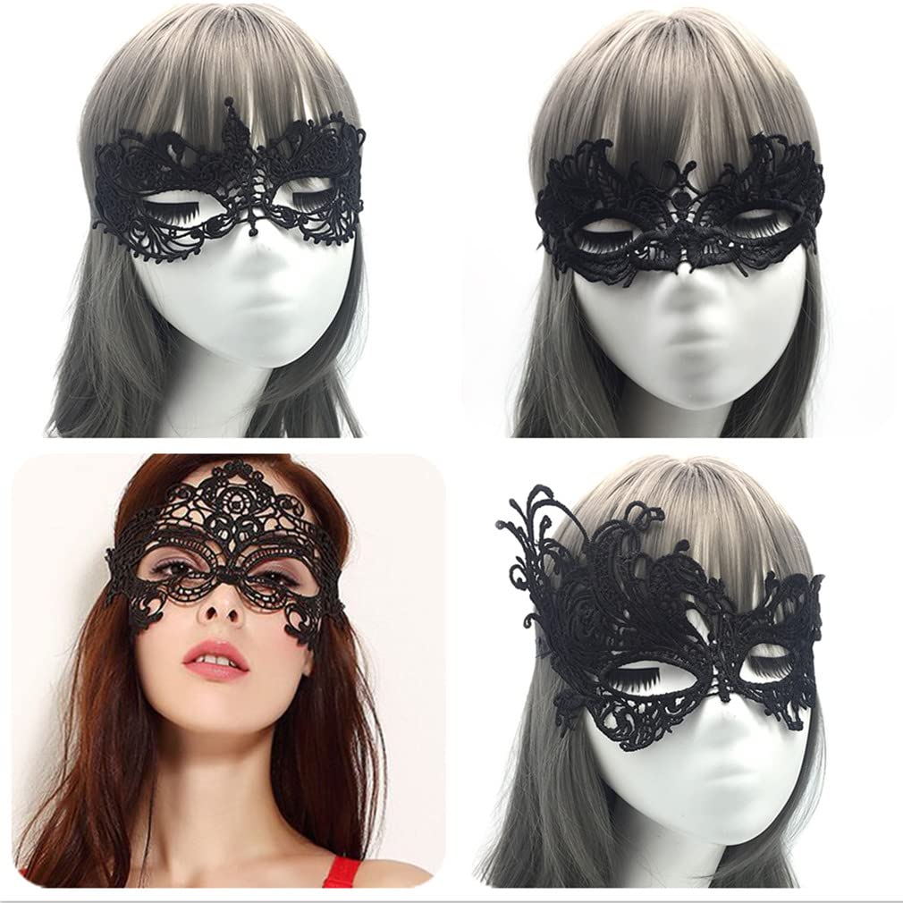 Set Di 4 Maschere Di Pizzo Nere – Doppia Garza, Occhiali Mezza Faccia Morbidi E Traspiranti Per Balli E Feste In Maschera