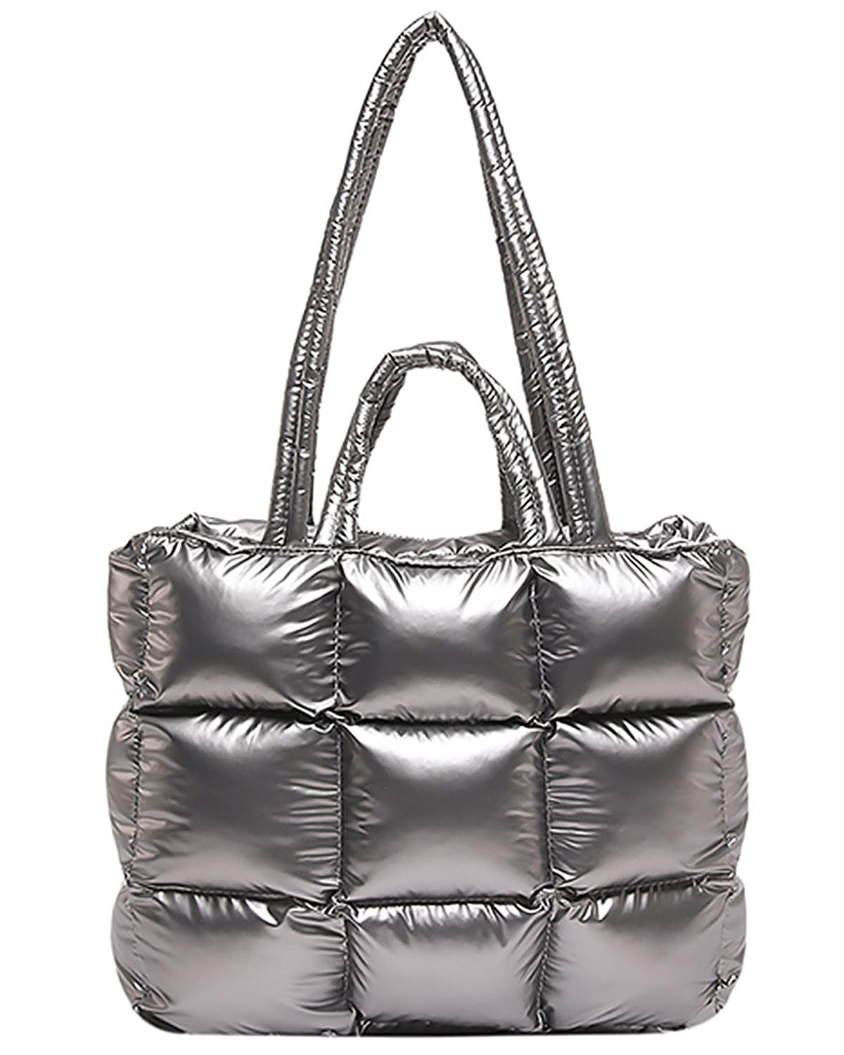 Bagtopia Puffer Tote Bag for Women, Large Quilted Puffy Handbag, Stylish Quilted Shoulder Bag, Lightweight Fluffy Satchel Purse for Work Travel Gym Shopping Daily Use, Dark Grey