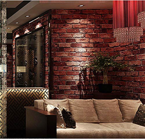 Papel pintado de mampostería roja autoadhesivo de 53cm x 950cm para decoración de muebles 3
