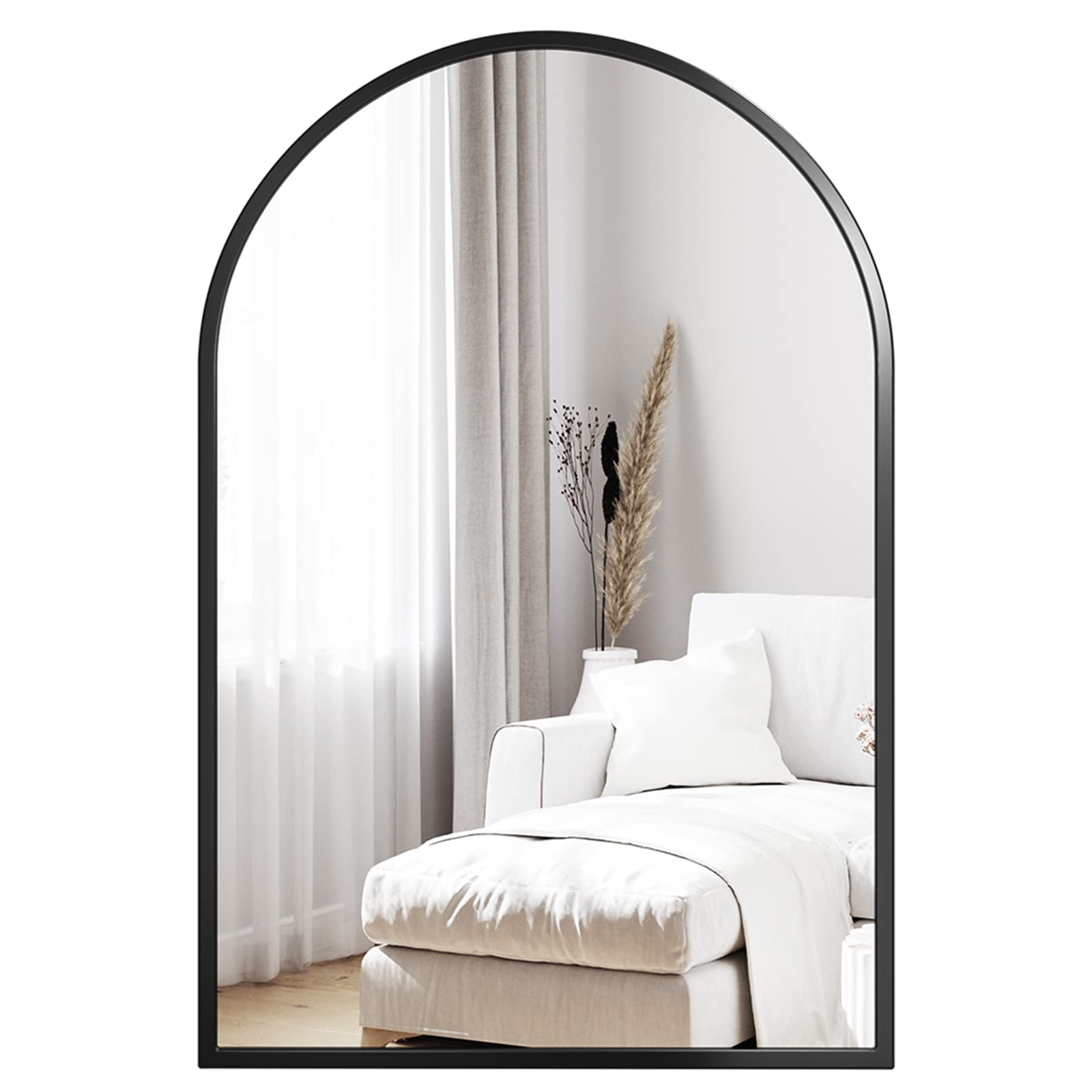 Dripex Specchio da parete Arco 60x90 cm con Metallo in alluminio, HD Bagno Specchi con Immagine Nitida per Trucco Decorativo Soggiorno - infrangibile (Nero)