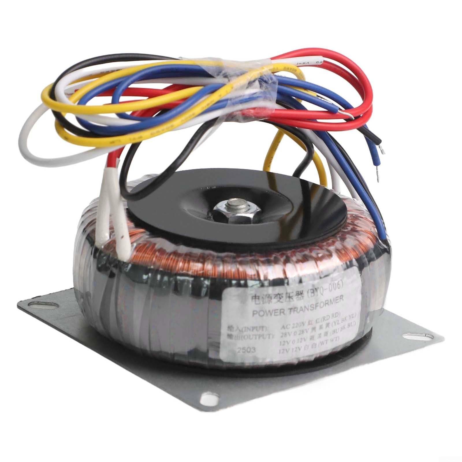 Trasformatore toroidale da 200 W con doppie uscite da 12 V e 28 V, alloggiamento in metallo per applicazioni di alimentazione audio anteriore e posteriore (220 V)