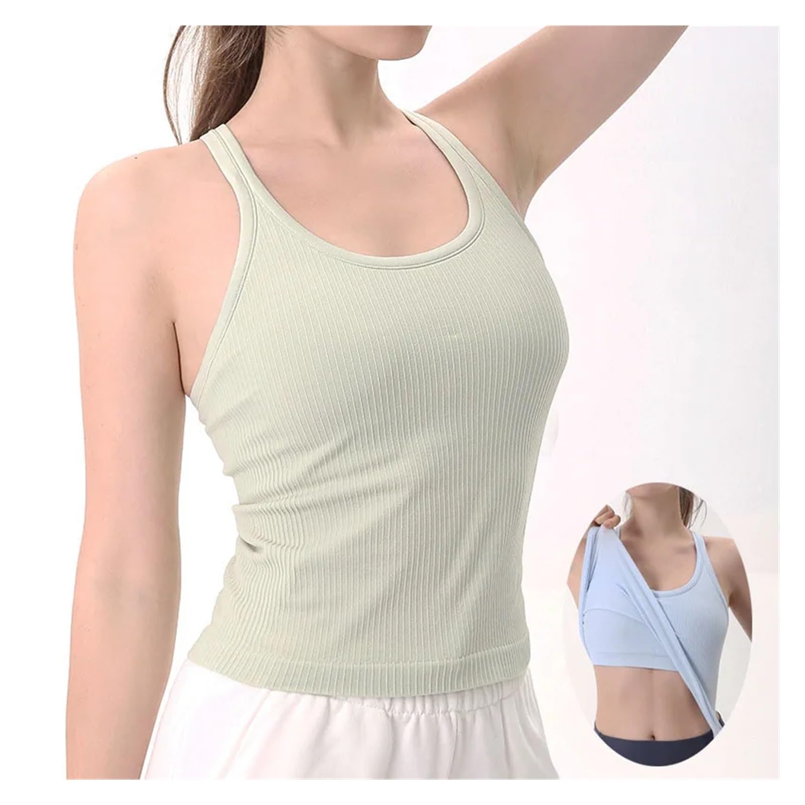 Canotta Fitness da Donna Canotta da Donna con Reggiseno, Canottiera da Palestra for Yoga, Senza Maniche, con Incrocio sulla Schiena, Canotta Attillata Estiva da Donna