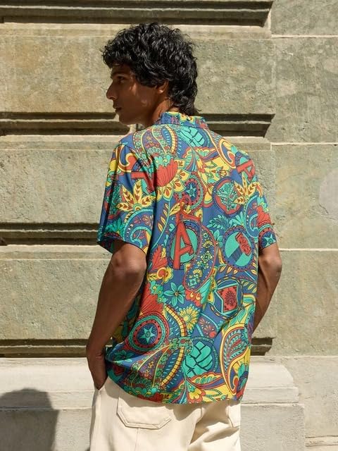 Image of The Souled Store Official Marvel: Funk Men and Boys Regular fit Graphic Half Sleeve Rayon Multicolored Summer Shirts Shirt For Men Casual Half Sleeves Regular Fit Printed Stylish Cotton Party W