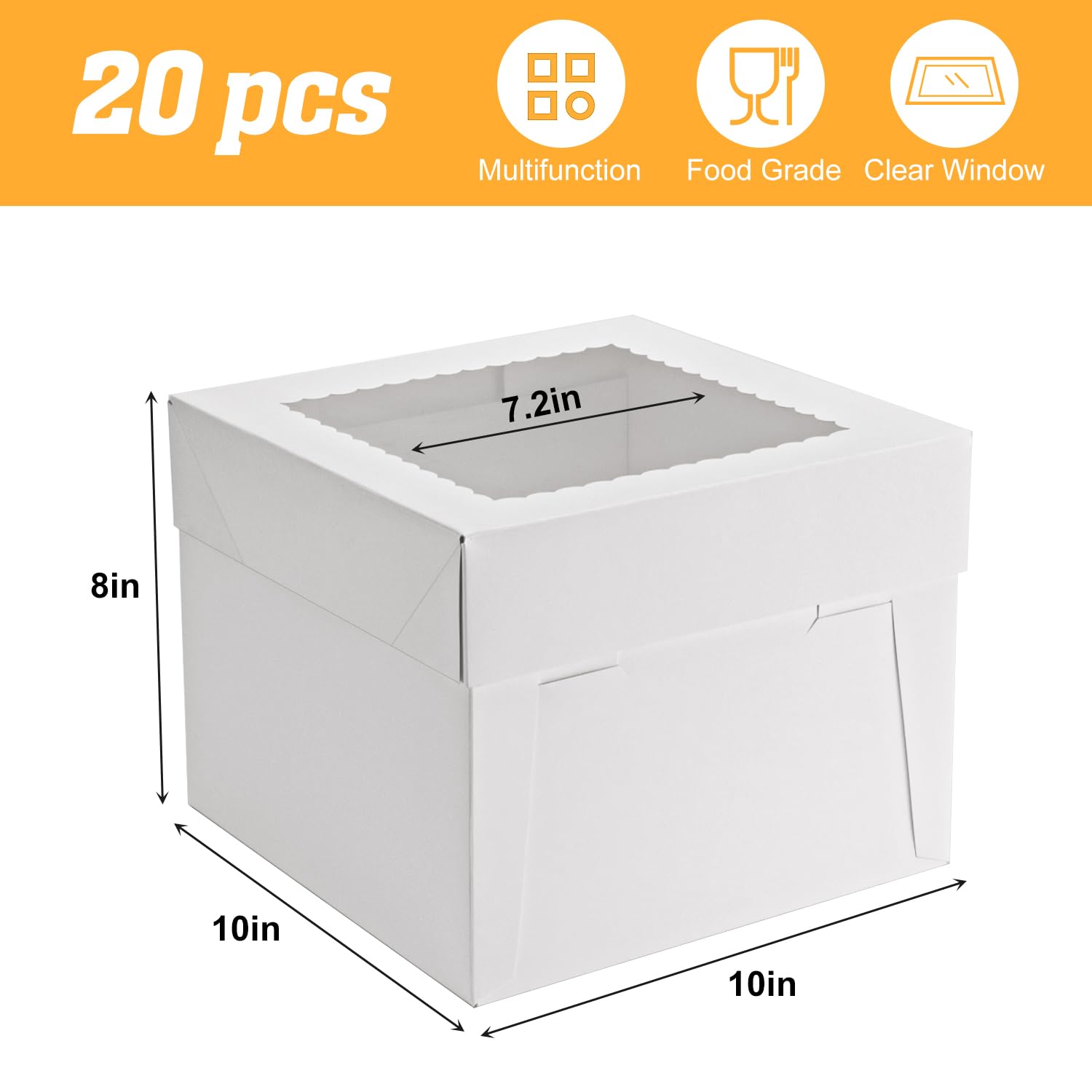 Scatola per torte da forno con finestra, scatole per torte bianche, grandi scatole quadrate in cartone per torte, pasticcini, biscotti, torte, dolcetti (20 pezzi 25,4 x 25,4 x 20,3 cm)