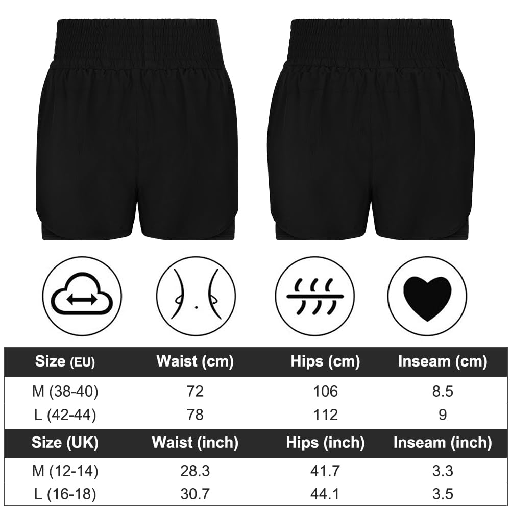 Aolso Shorts de Natación Mujer, Bikini Verano Short Pantalones Cortos, Shorts de Playa Secado Rapido con Bolsillos y Control de Abdomen para Playa Surf Vacaciones Deportes Acuáticos y Exterior-M/L