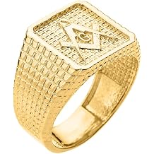 Men's Solid 14k Yellow Gold Textured Band Masonic Ring