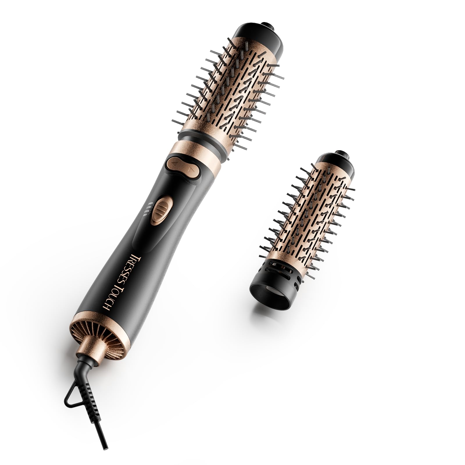 Rotierende Warmluftbürste, 3-in-1 Rundbürstenföhn mit 2 Bürsten (1,5"&2") zum Trocknen Styling Voluminierende Curling Schlafen in einem Schritt, 3 Temperaturen, Negativ-Ionische