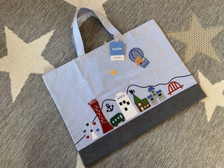ikariとファミリアのコラボクマと犬の刺繍 ショルダーバッグ(レッスンバッグ) ikariとファミリアのコラボクマと犬の刺繍 ショルダーバッグ