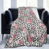 AuHomea Pink Rose Flower Leopard Cheetah Print Throw Blanket Lightweight Flannel Fleece Blankets War