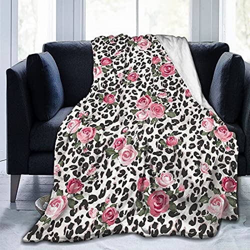 Auhomea Pink Rose Flower Leopard Cheetah Print Throw Blanket Lightweight Flannel Fleece Blankets Warm And Cozy Throws For Winter Bedding And Couch 50"X40" Inches For Kids Adults #TOP9