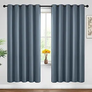 Yakamok Blackout Curtains Room Darkening Thermal Insulated Window Panels,Solid Grommet Top Drapes for Bedroom/Living Room(62Wx72L, Stone Blue, 2 Panels)