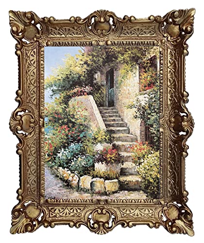 Tableau Escalier avec fleurs C. Flink 56x46 cm avec cadre baroque repro