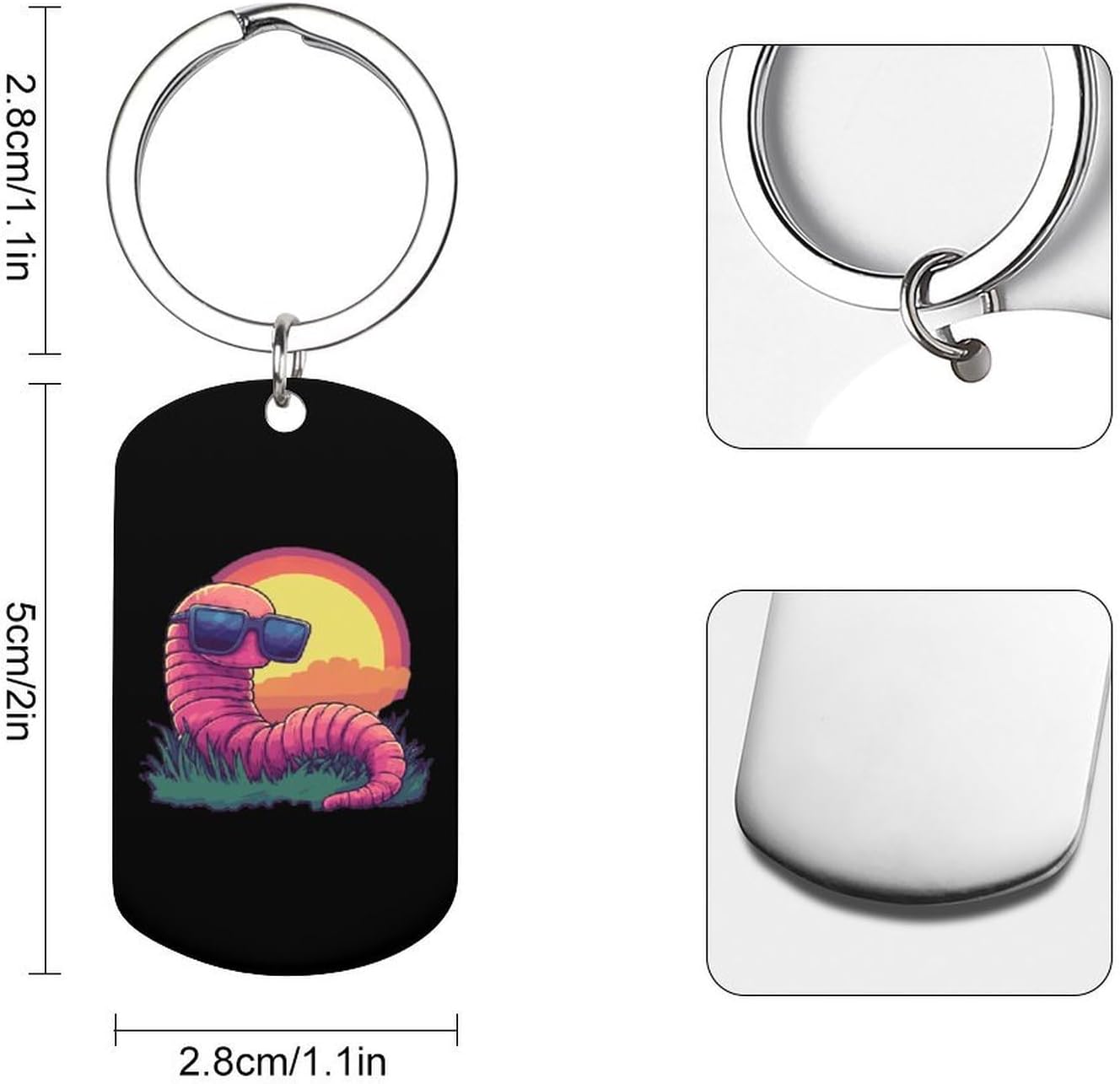 Vintage Lazy Earthworm KeyChain Metal Car Key Ring Dog Tag Unique Pendant Bag Charms image 2