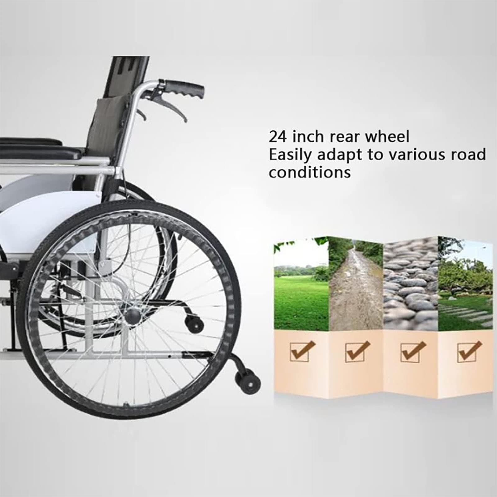 PEAMAN Ultra Ligero Plegable Silla de Ruedas, Reclinable estándar con reposacabezas extraíble Ayuda a la Movilidad Silla de Viaje cómoda y...