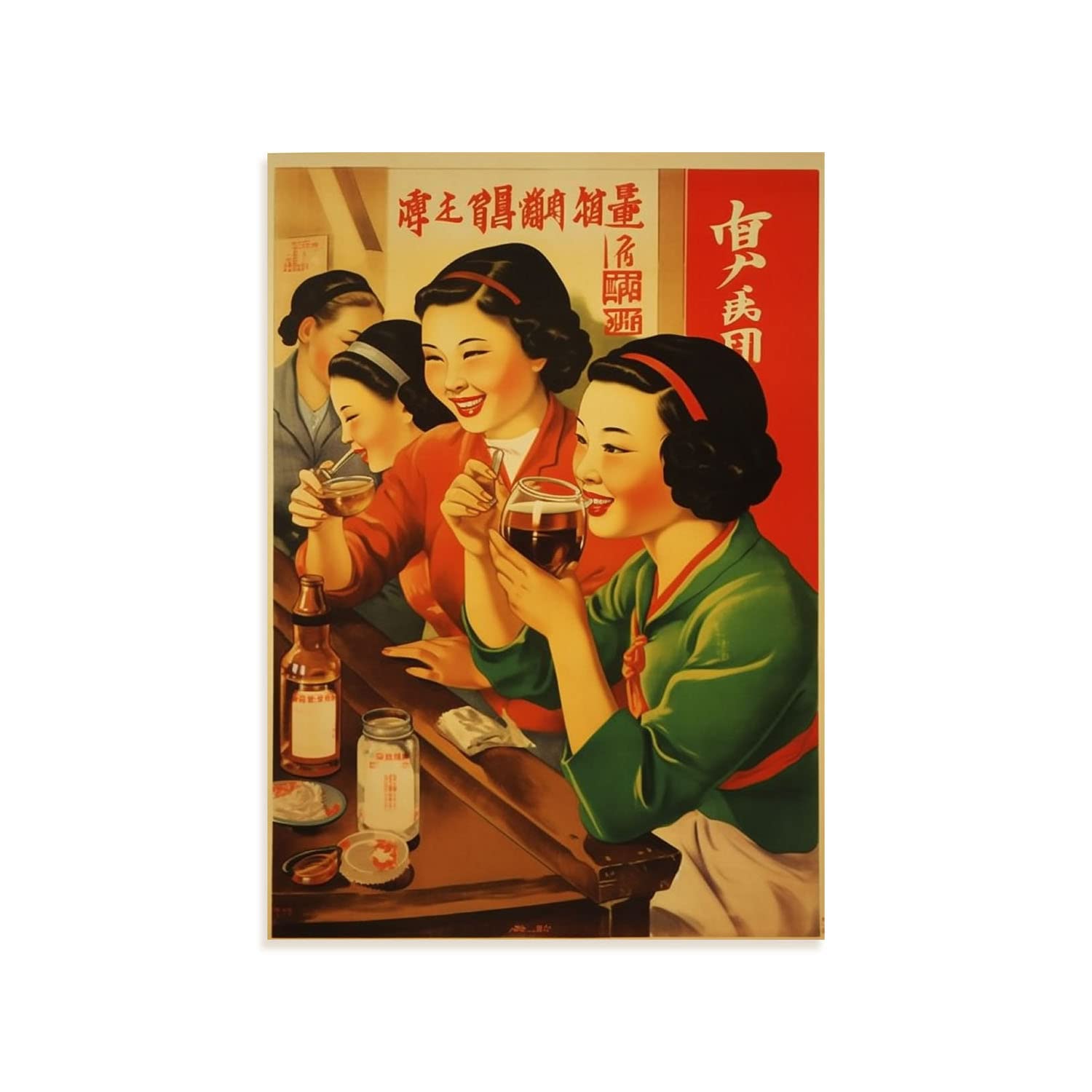 Nacnic Girls Without Frame Chinese Propaganda Poster With Drinking Beer In A Bar A4