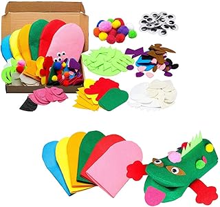 1 Kit de Criação de Fantoches de Mão Diy para Crianças Artesanato Em Feltro Fantoche de Meia Faça Você Mesmo Os Seus Próprios Fantoches Pompons Balançar Os Olhos Esbugalhados