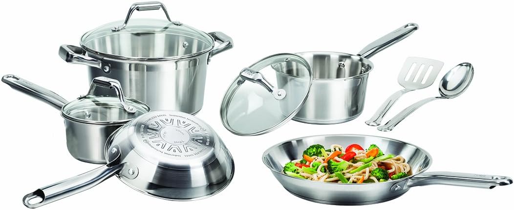 T-fal C811Sa Elegance Cookware Set, Stainless Steel/ Silver, 10 Piece