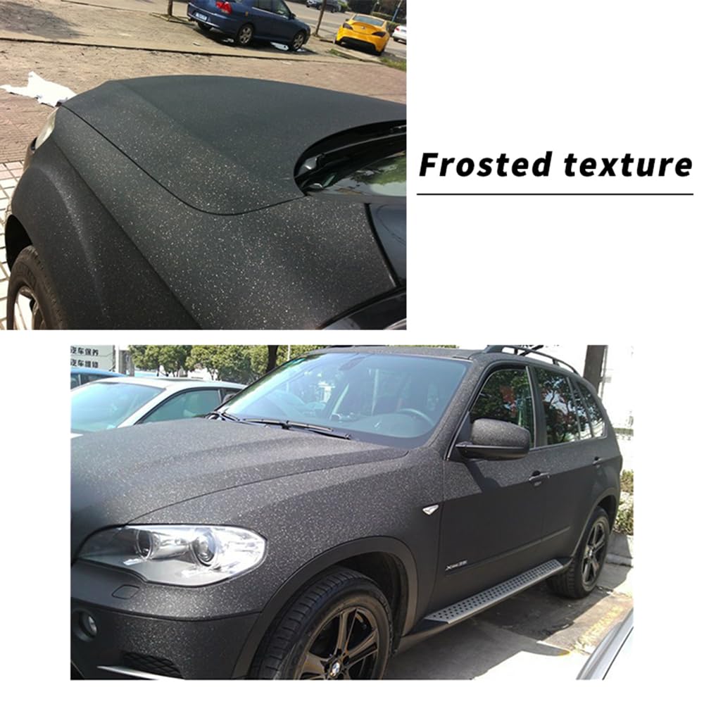 LZLRUN Glitter Diamond Sandy Sparkle Car Vinyl Wrap Matte Diamond Film Sticker DIY Self Adhesive Rhinestones Car Decor Accessories (Black, 12" x 60")