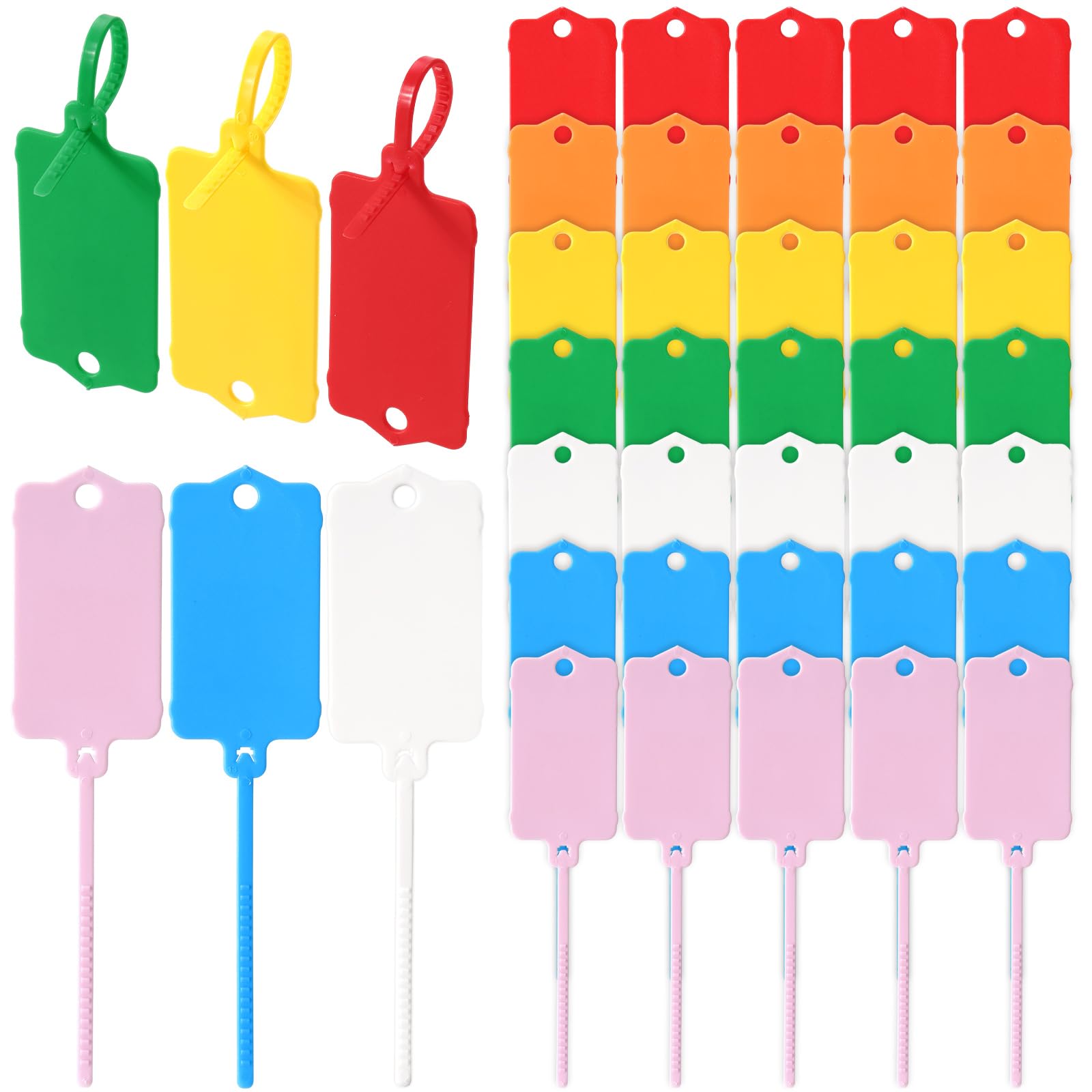 Photo 1 of 100 Pcs Plastic Shipping Tags, 2.44 x 1.45 Inch Writable Blank Hanging Tags with Sealing Strap, Waterproof Sealing Shipping Labels for Luggage Logistic Keys Information Identity, Multicolor