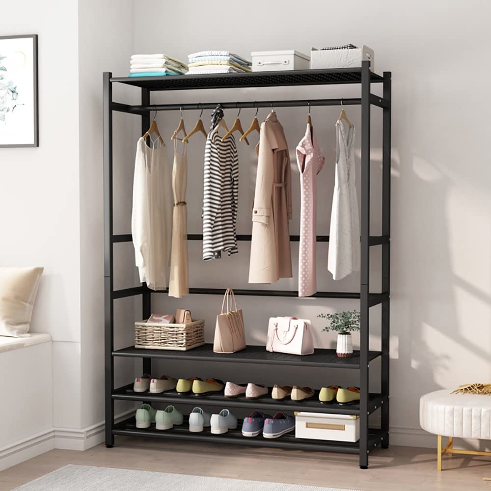 MYUYEE Metal Coat Rack With Shoe Rack, Multifunctional Clothes Rack, Stable With 1 Clothes Rail And 3 Shelves, 185 Cm High, Lots Of Storage Space, Coat Rack For Hallway Bedroom(A-100X40X175Cm)