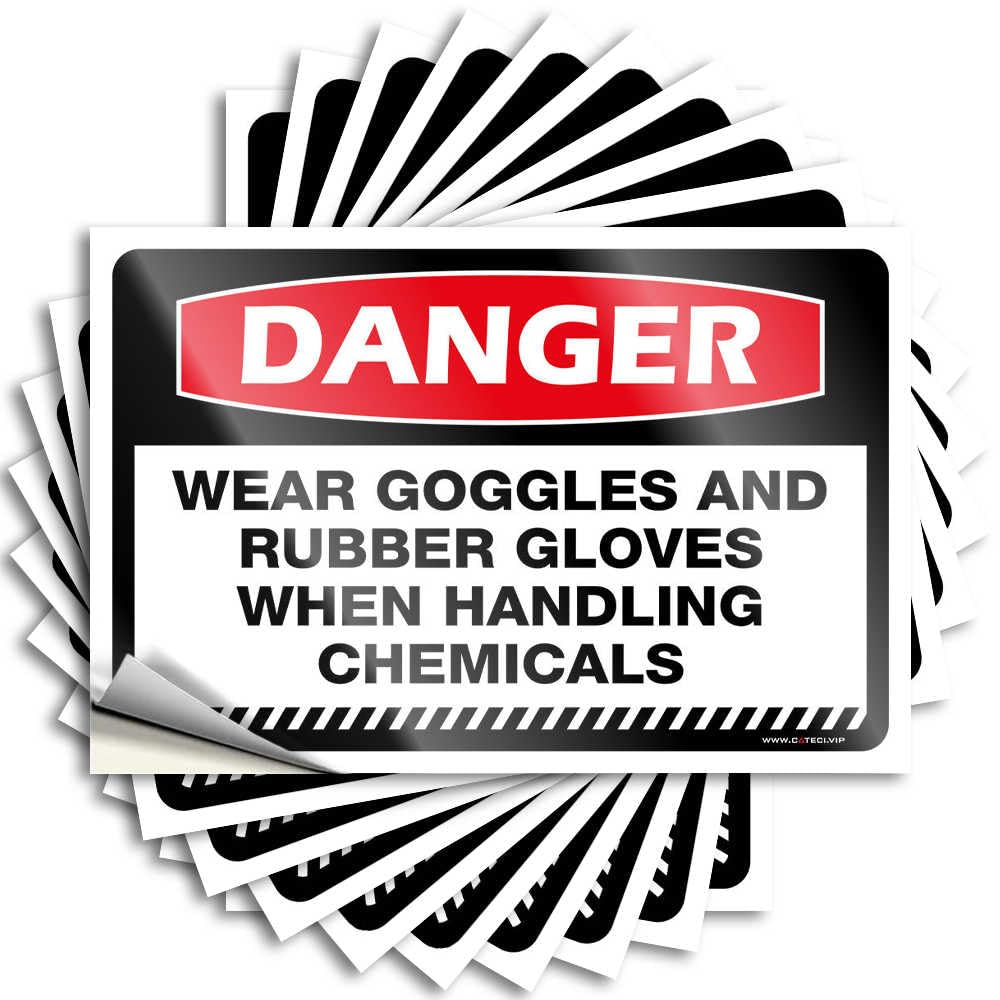 Fzfn Boys Colour Decals - Accent Fall Water Danger Wear Goggles And Rubber Gloves When Handling Chemicals(8X12cm)