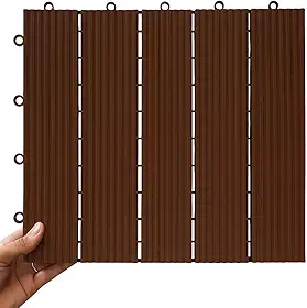 KIT 6 Deck Modular Plástico 30x30cm x 2cm Altura Piso Encaixe Rápido Antiderrapante Drenante para Piscina Jardim Varanda Banheiro (MARROM)