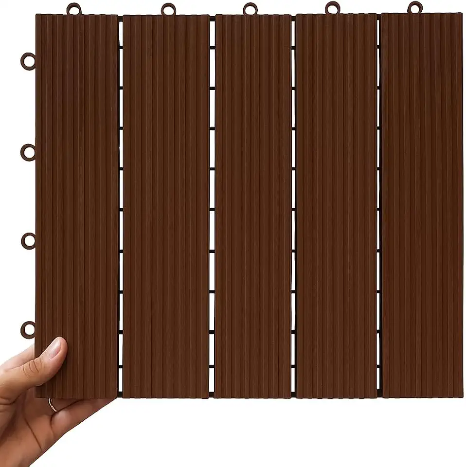 KIT 25 DECK MODULAR PLASTICO TEXTURA DE MADEIRA, DE ALTA RESISTENCIA 30X30X2,0 - PISCINA, JARDIM, VARANDA, BANHEIRO (MARROM)