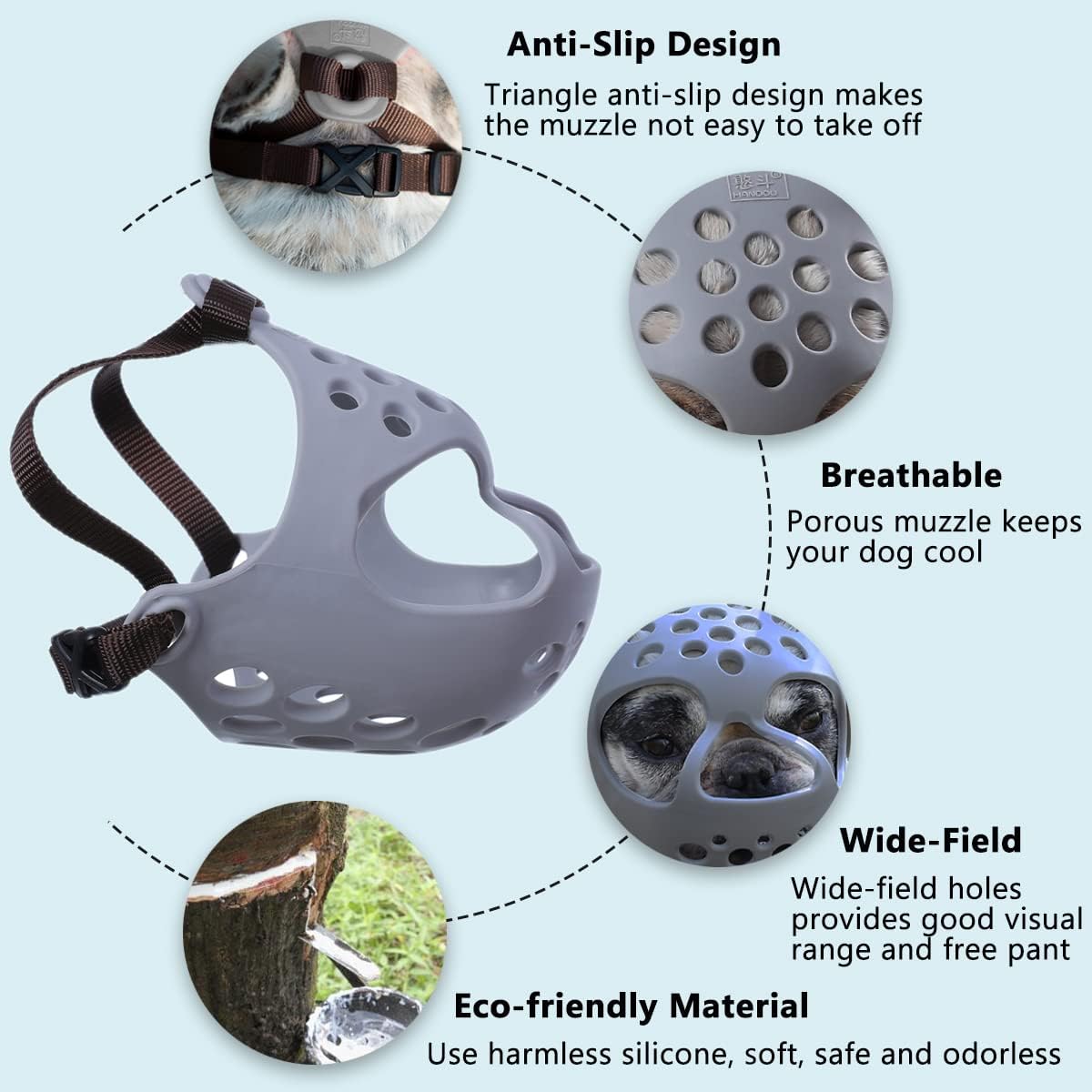 BARKLESS Dog Muzzle for Short Snout Dogs, Soft Silicone Muzzle for Biting, Chewing, Licking for French Bulldog Shih Tzu, Ideal for Flat-Faced Aggressive Dogs Grooming Walking, Allows Drinking