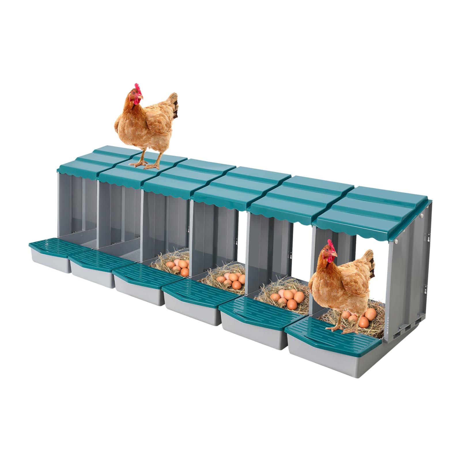 Nido de 6 compartimentos para pollos, nido de pollo con suelo inclinado y orificios de ventilación, accesorios para gallinero, para patio, jardín y gallinero, montaje en pared y suelo (verde 1)