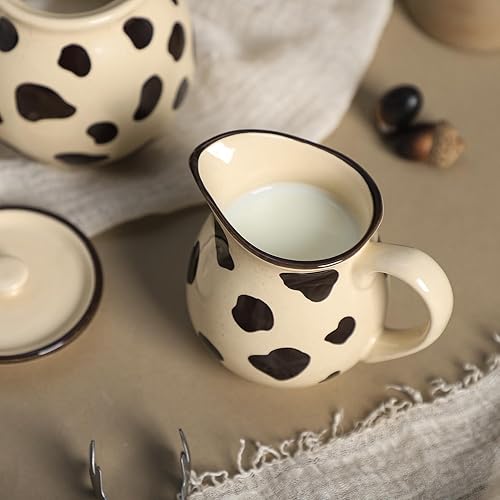 Miniatura 3 de CHOOLD Crema de cerámica con patrón de vaca retro con asa, jarra de crema de leche de café, salsa para servir