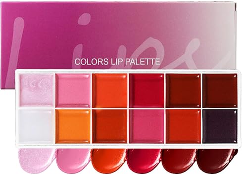 Lip Palette - Lipstick Makeup - 12 Colors High-Pigmented Hydrating Long-Lasting Waterproof Vibrant Shades for Teens Women Travel