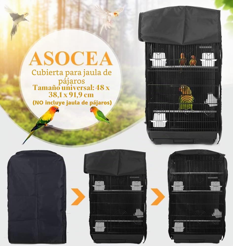 ASOCEA Cubierta Extragrande para Jaula de Loros y pájaros, Cubierta Universal Opaca para periquitos, periquitos, guacamayos, Conure, jaulas cuadradas, Color Negro