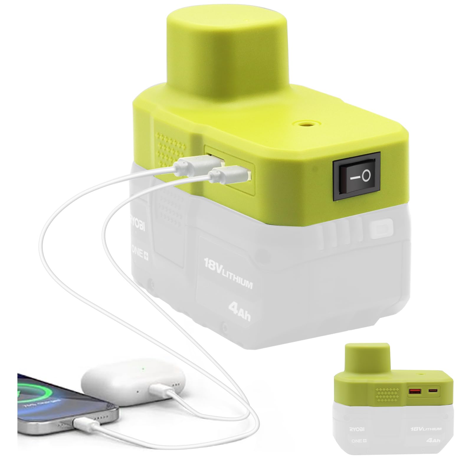 Battery Adapter Compatible with Ryobi 18V Battery, Portable USB and Type C Power Source Adapter Battery Charger Connector for Cordless Power Tool Li-ion Battery