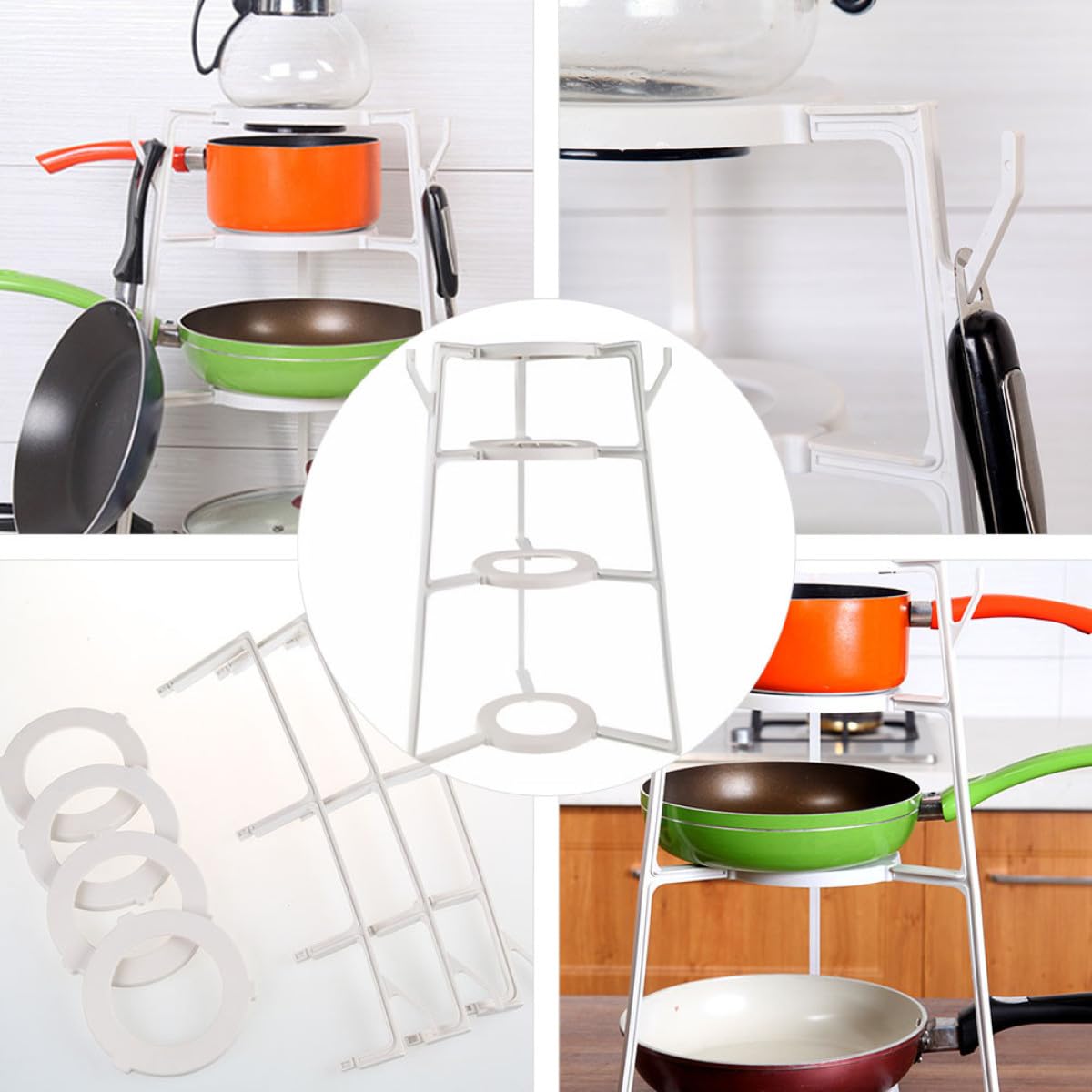 Scaffale multiuso in plastica a 4 ripiani – Mensola portaoggetti da cucina per pentole, padelle e casa nization – Unità dispensa salvaspazio per soluzioni di archiviazione efficienti