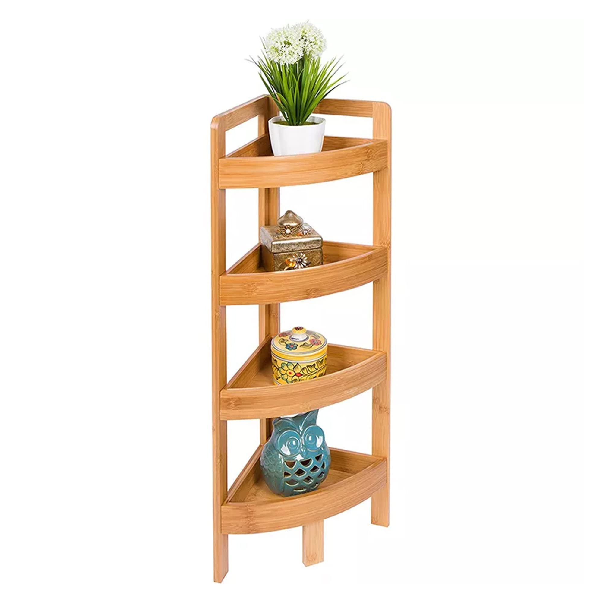 Bambus Badregal Standregal Eckregal Badregal mit 4 Ablagen Holzregal Badezimmerregal 80 cm hoch