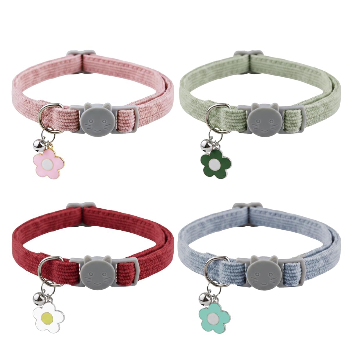 4Pcs Adjustable Breakaway Cat Collar with Bell for Kittens and Cats, Soft Corduroy Safety Buckle, Lightweight and Comfortable Collar for Indoor and Outdoor Wear(Classic)