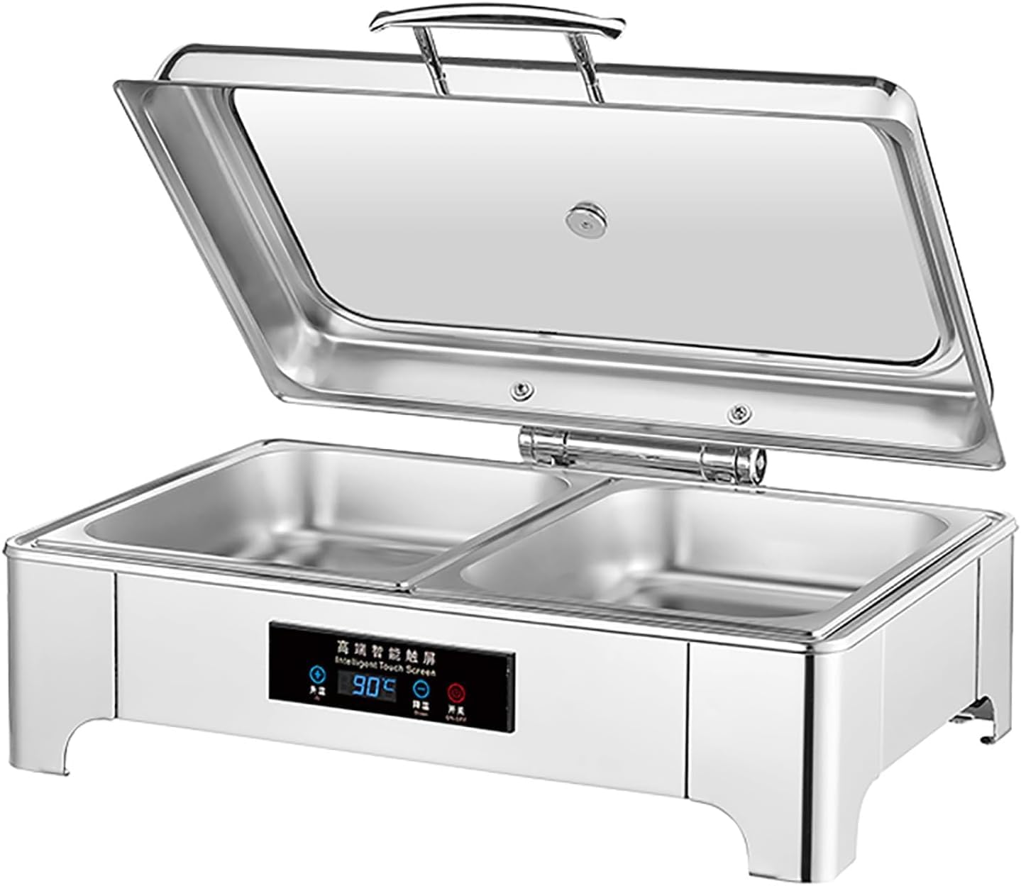 2PC 9L Chafing Dish Elettrico Acciaio Inox, Scaldavivande Elettrico Professionale con Regolazione Intelligente della Temperatura, per Buffet, Feste e Banchetti (1/2PAN)