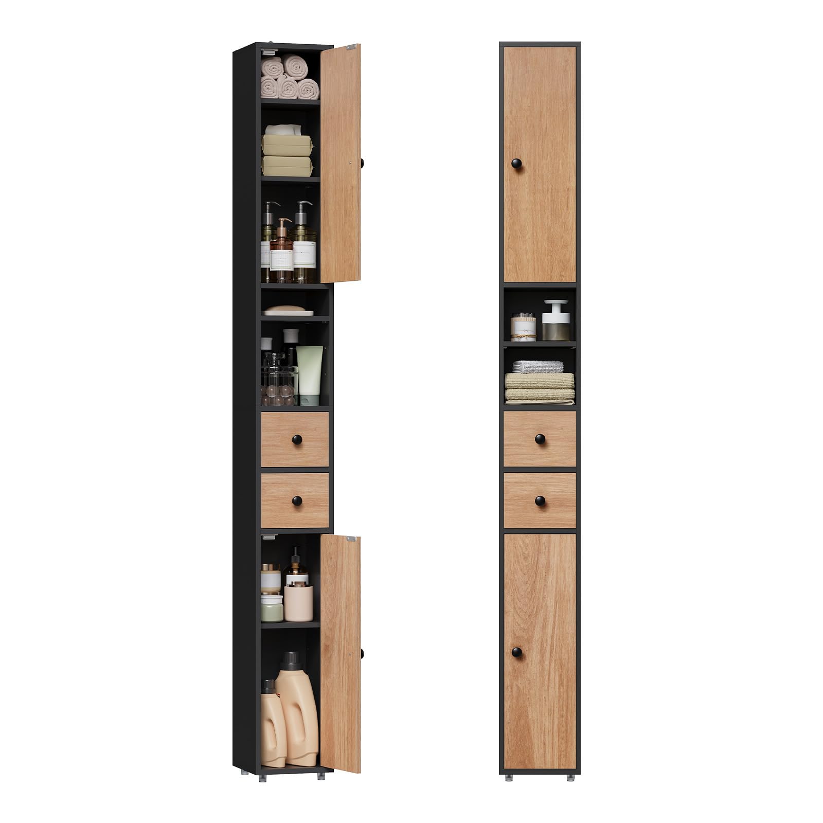 EUGAD Badezimmerschrank, Badschrank schmal hoch, schlanker Badschrank, 20 x 20 x 180 cm, Aufbewahrungsschrank mit verstellbaren Ablagen, offene Fächer, für kleine Räume, modern