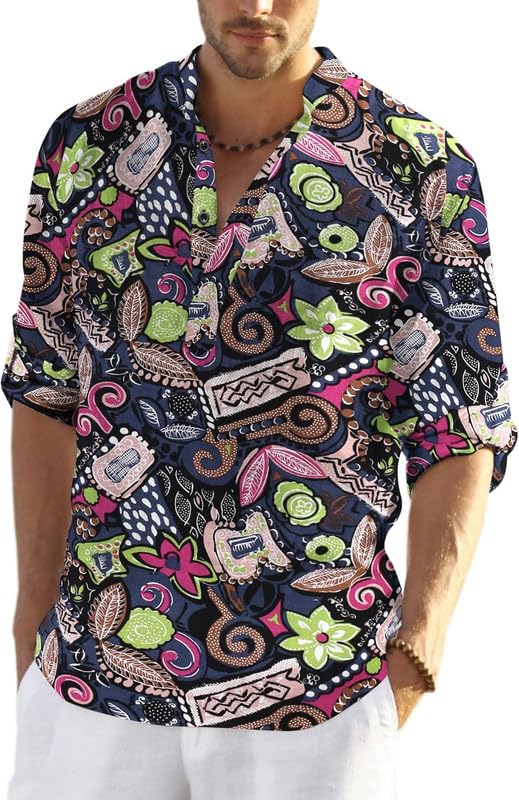 Image of Bellstone Men's Cotton Blend Solid Regular Fit Full Sleeve Short Kurta | Men's Trendy Short Kurta | Stylish Casual Lightweight Summer Kurta for Daily and Occasion Use
