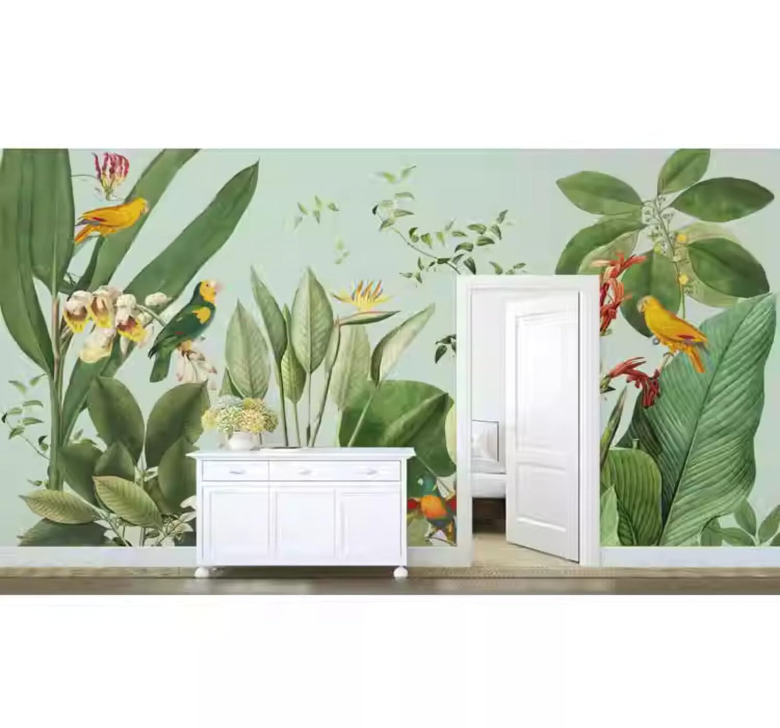 Fresh Minimalist Green Plants Flowers and Birds 3D Wallpaper Easy Install Feature Office Living Room Sofa Bedroom TV Background Wall Decoration-400cm×280cm
