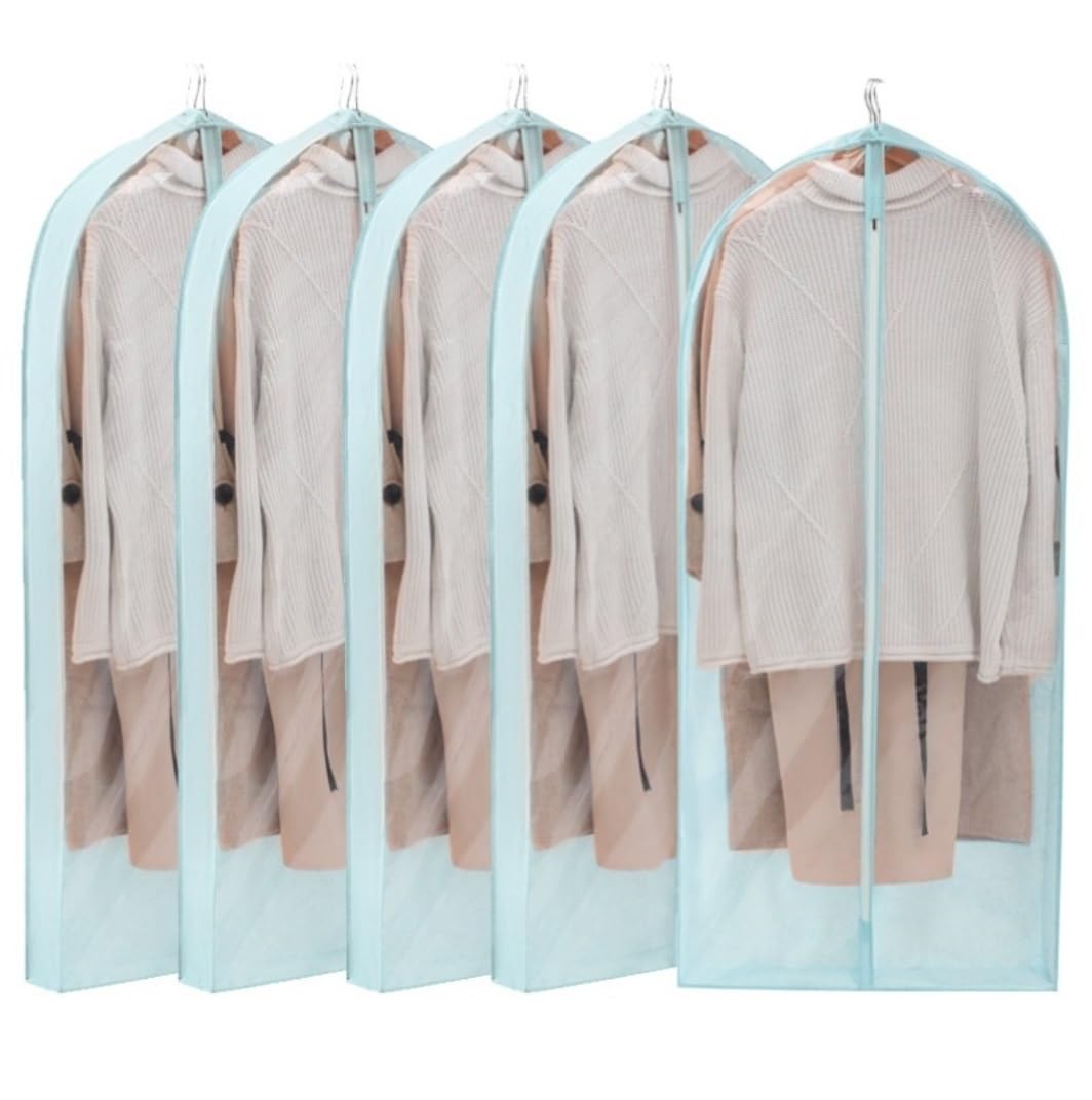 Kleidersack, Kleidersack, Anzugsack, 5 Stück Kleidersäcke for die hängende Aufbewahrung von Kleidung im Schrank mit 4-Zoll-Kleiderhüllen Seitenfalten(Blue,60 * 10 * 150cm)