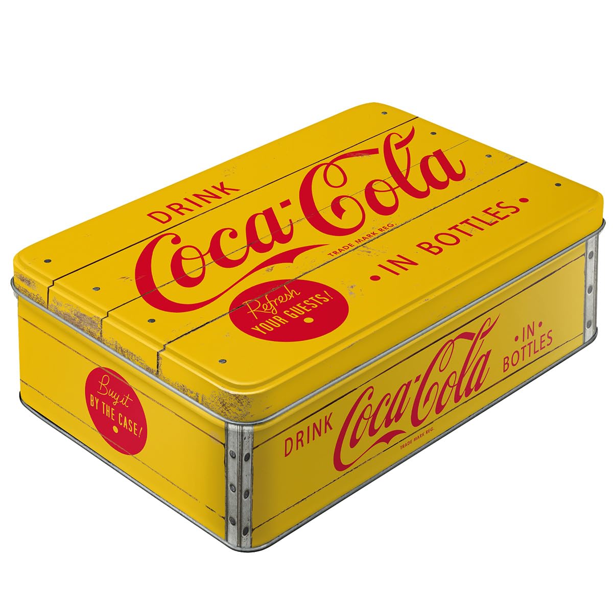 Tin Box Flat, Metal, Multicoloured, 20 x 16 x 7 cm / 9 x 6,3 x 2,8 Inch Living Room