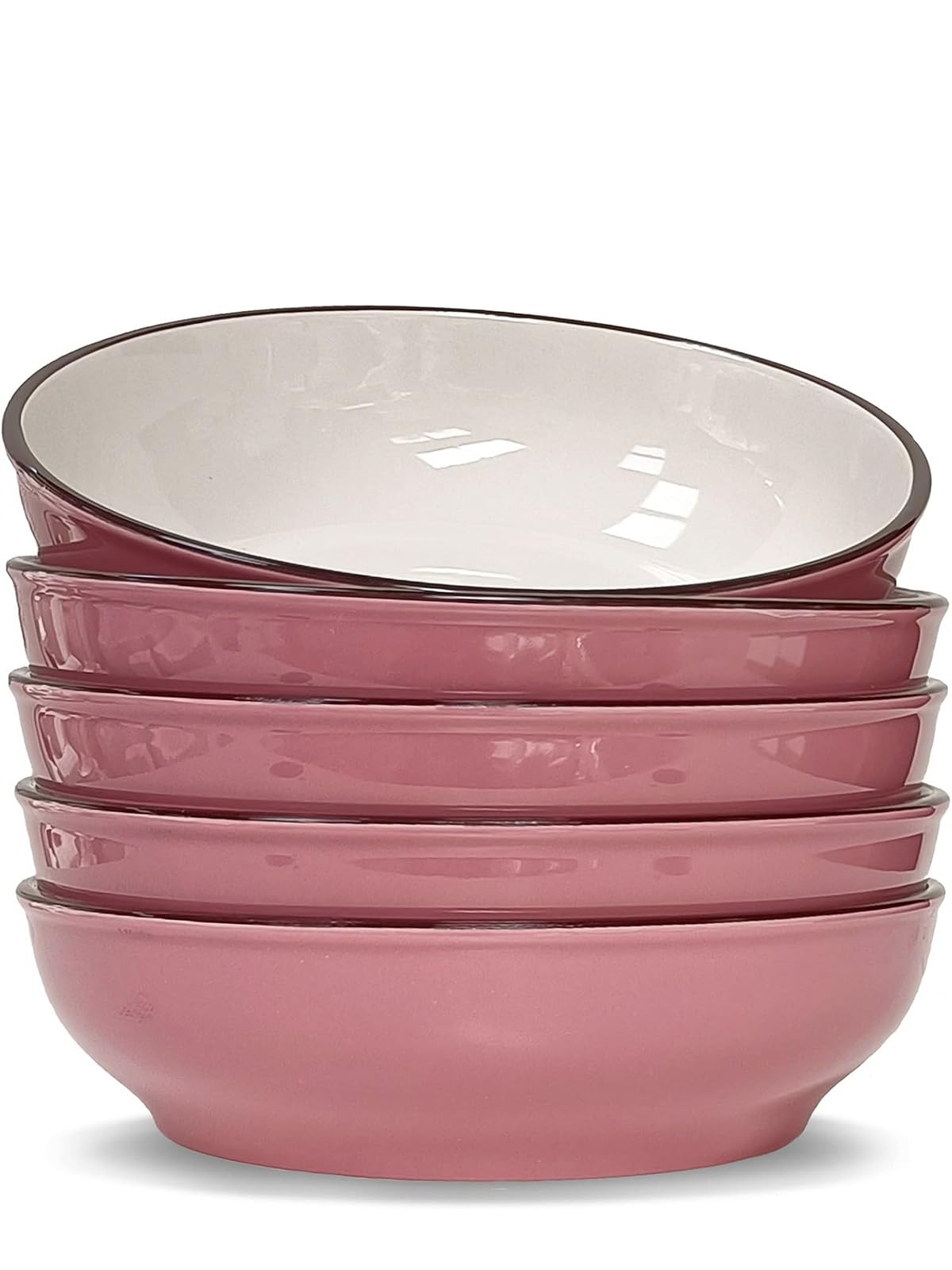 JDZTC Pasta Bowls, Set of 5, 30 Ounce Ceramic Serving Bowls for Dishwasher & Microwave Safe, 7.5 Plates for kitchen —Soup Bowl, Salad Bowl— Easy to Clean & Stackable, Simple Classic