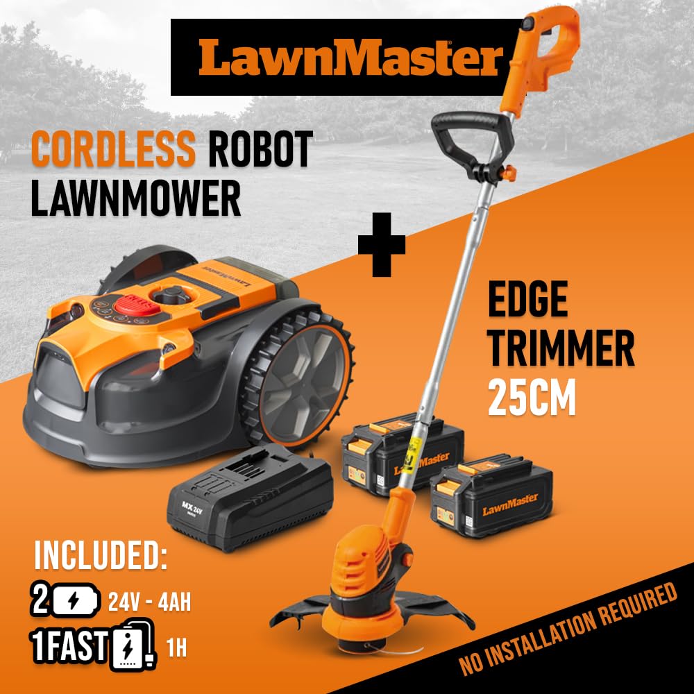 Lawnmaster Robot Tondeuse Autonome 24V sans Fil périmétrique - Le Robot Le Plus Simple du marché + Coupe Bordures 24v et — vue 2