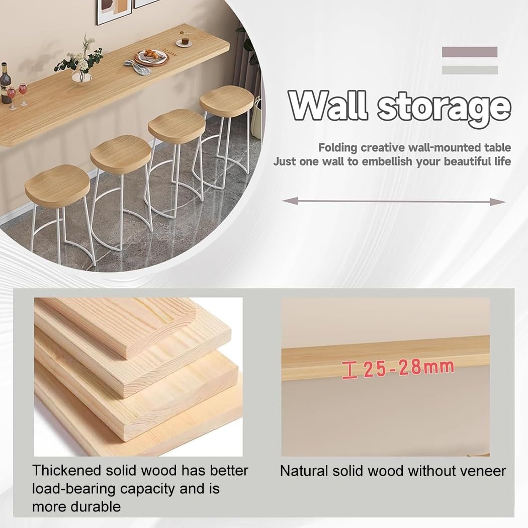 Schwebender Klapptisch Wandtisch, Wandmontierter Drop Leaf Tisch, Multifunktionaler Computertisch für Zuhause, Büro, Bar, Wäsche, Holzdesign, platzsparende Lösung