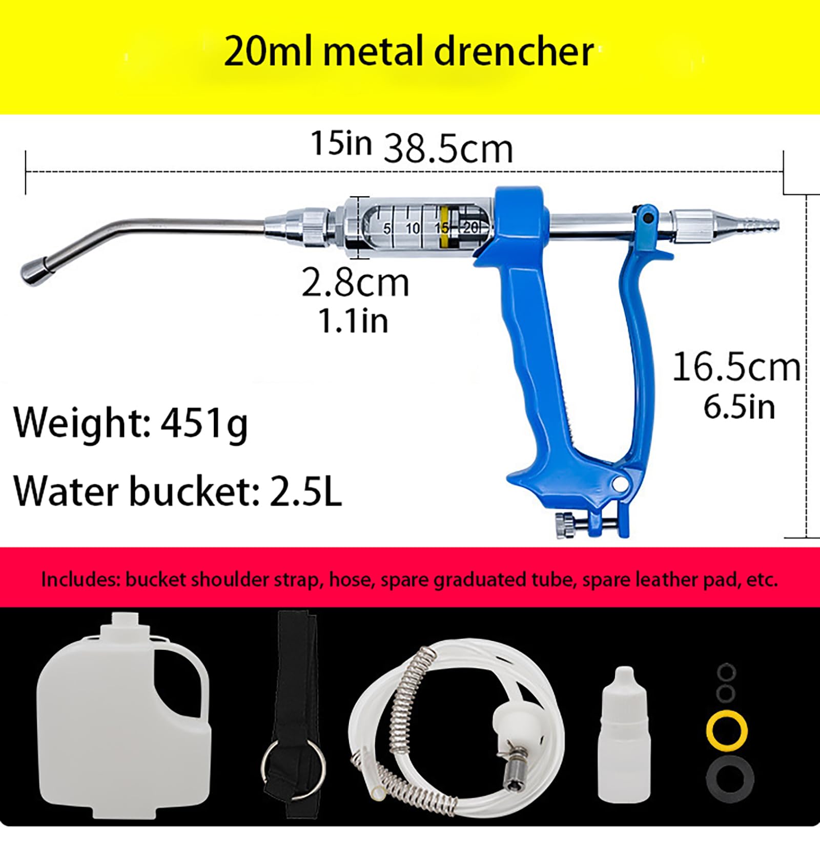 Weterynaryjny metalowy pistolet do zraszania, regulowany dozownik 10 ml/20 ml/30 ml, dla świń, krów, owiec, kóz i koni, niezbędne narzędzie rolnicze do pielęgnacji zwierząt gospodarskich