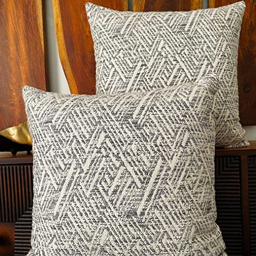 Kema Soft Modern Jacquard Regular Use Decorative Cotton Throw Pillow Covers Grey Square 24X24 Inch New Years Holiday For Couch Car Bedroom Living Room Area Covers Only Set Of 2 #TOP3