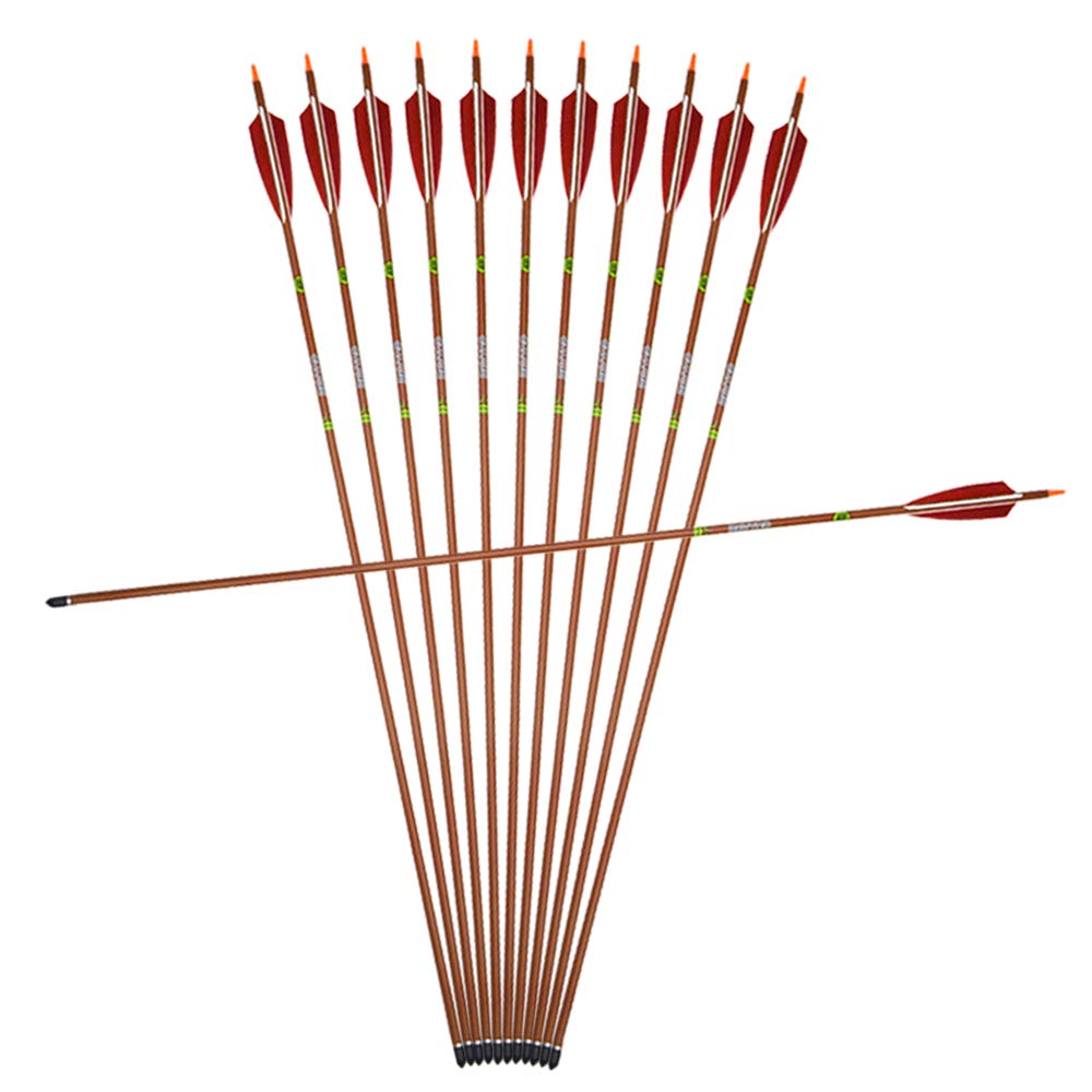 HNZMDY Tir à l'arc Flèches de Chasse 30 Pouces Flu-Flu Flèches Flèches en Carbone Spine 500 avec 4 Plumes de Dinde pour la Chasse au Petit Gibier (6, Jaune, 30pouce
