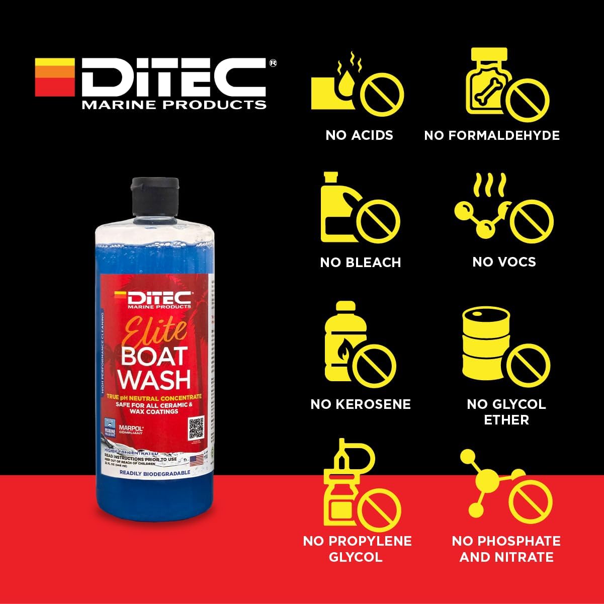 DITEC Marine Elite Boat Wash, Highly Concentrated Yacht Soap, 32 Ounces